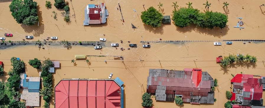Flood disaster aerial view